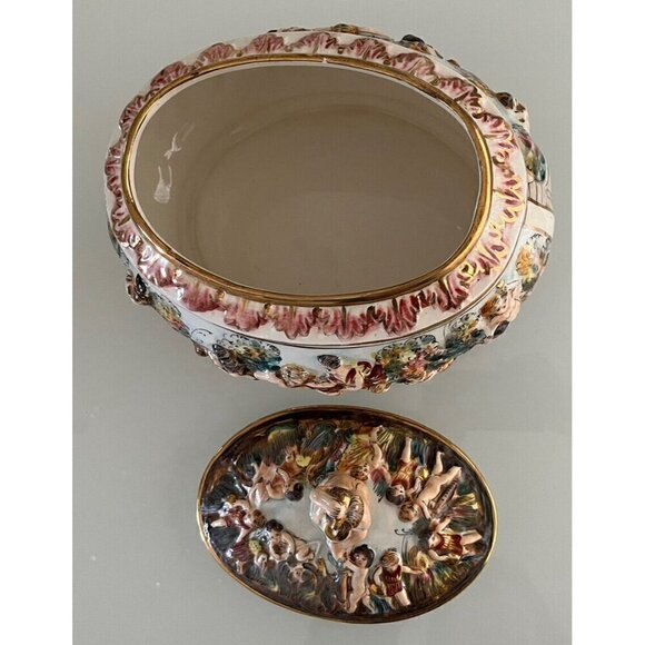 Antique Vintage Capodimonte Porcelain Cherub Centerpiece Bowl w/Lid - ITALY - Picture 9 of 15